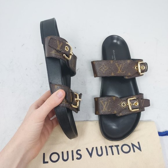 Louis Vuitton Brown Buckle Bom Dia Monogram Flat Slide Sandal - Picture 6 of 13